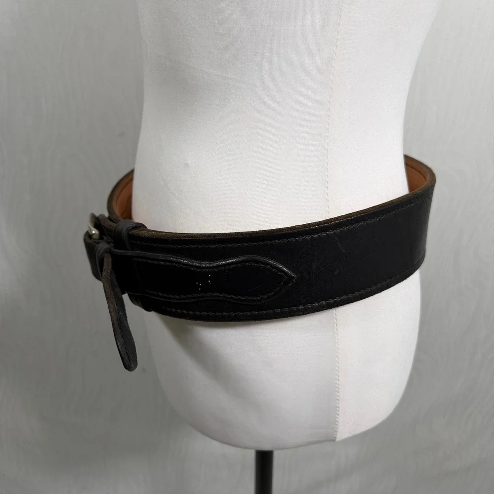 Vintage Leather Wide Waist Belt Womens 34 Black Good Western Cinch Horseshoe
